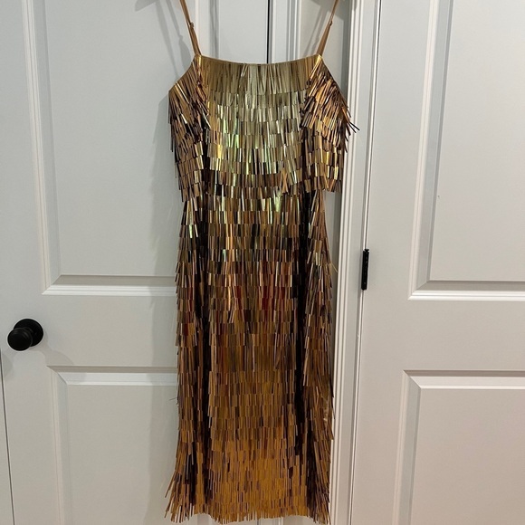 ASOS- Sold Out- Shard Detail Gold Metallic Midi Dress - Picture 7 of 8